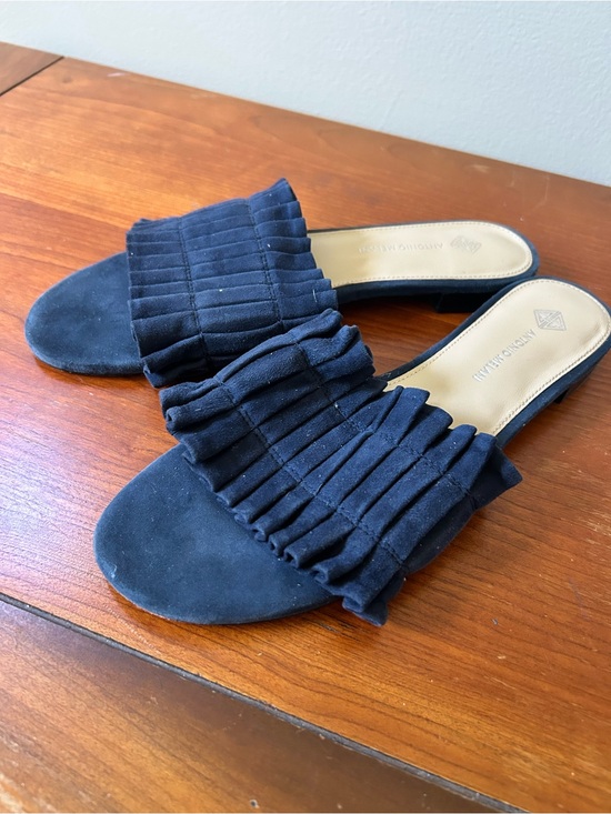 ANTONIO MELANI Shoes - ANTONIO MELANI navy blue Suede Ruffle Slide Mules 7.5 genuine leather